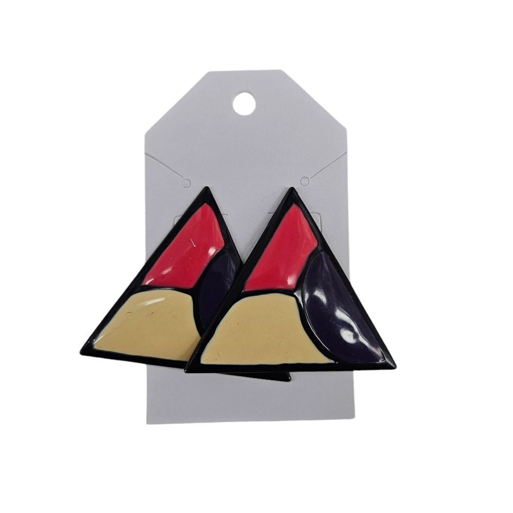 Vintage Pink & Black Triangular Color Block Stud Earrings